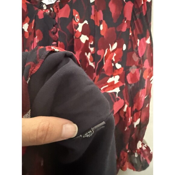 The Fold Crepe Popover Blouse Womens 10 US 100% Silk Black Red Floral Cottage - Picture 7 of 11